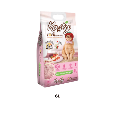 ทรายแมวเต้าหู้ kasty กลิ่นสตอเบอรี่ชีสเค้ก ขนาด 6 ลิตร_3